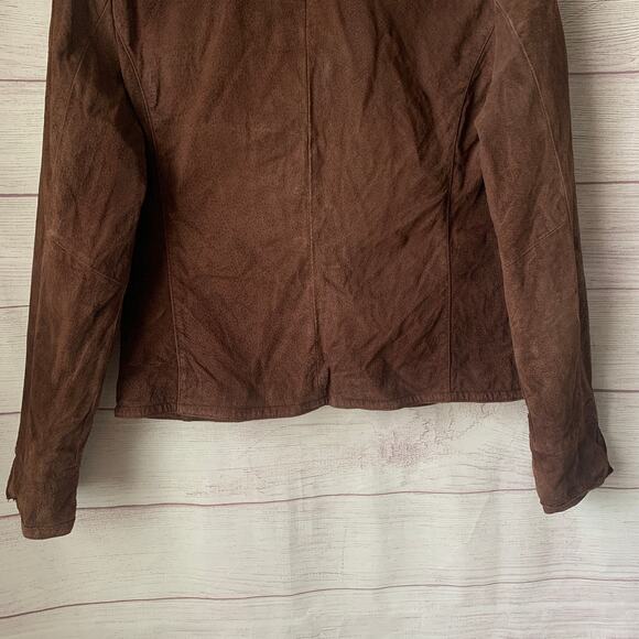 LAL Live A Little Brown Suede Leather Button Up Jacket Blazer Long Sleeve Size M - Picture 8 of 16